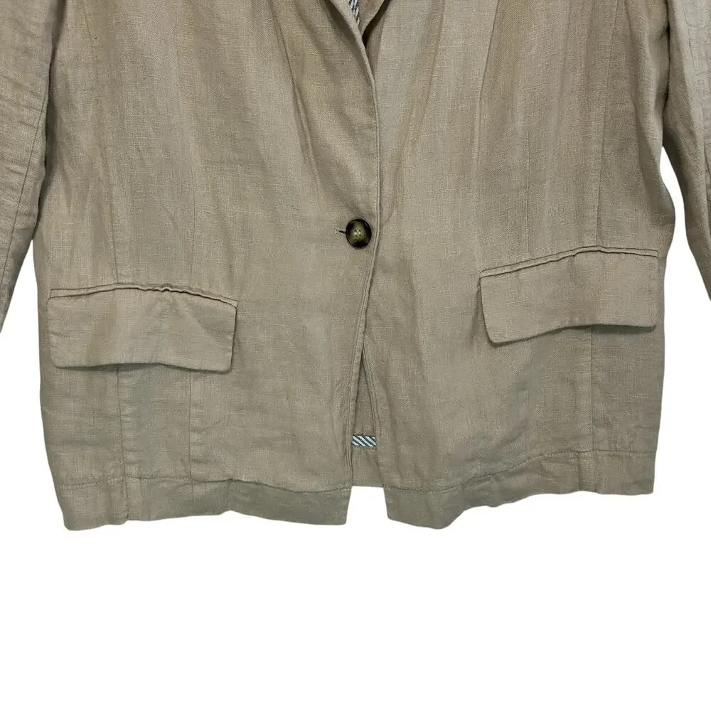 Free People Can't Get Enough Linen Blazer Women's Sz XS Beige Oversized Career